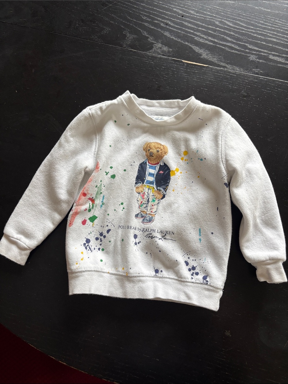 Ralph Lauren White Sweatshirt with Multicolor Polo Bear Paint-Splash